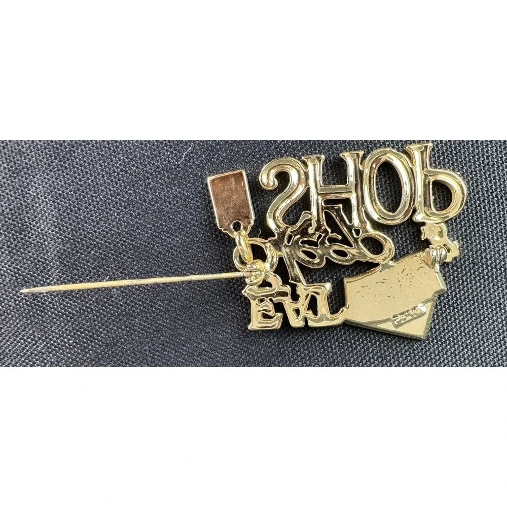 AJC American Jewelry Company Vintage Gold Tone Eat Sleep Shop Novelty Brooch